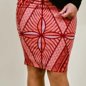 Bold Red Geometric Pencil Skirt - Women's Printed Workwear